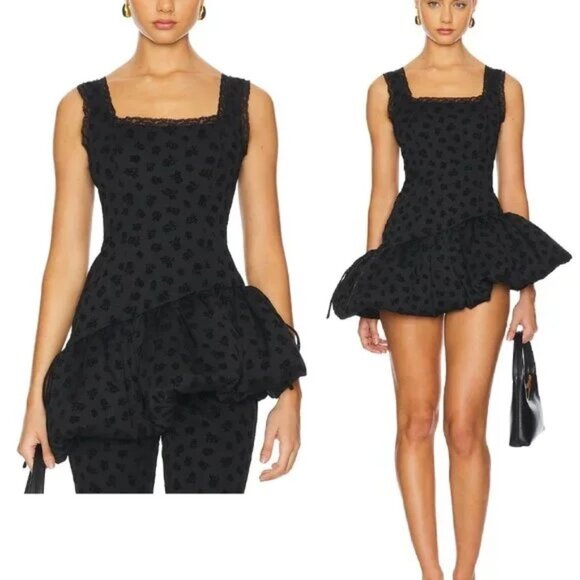 NWOT FOR LOVE AND LEMONS CLAIRA ASYMMETRICAL MIDNIGHT BLK TOP WITH BUBBLE HEM S - Picture 1 of 8